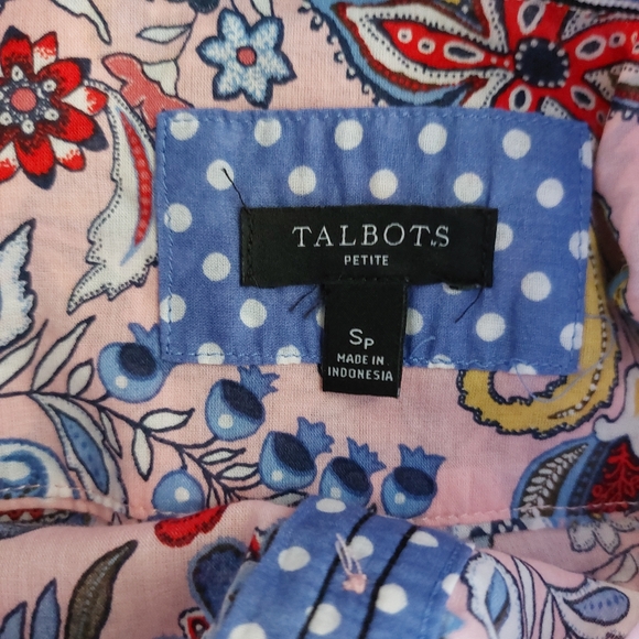 Tabots Petite Pink Colorful Paisley Floral Print Button Down Polka Dot Shirt - Picture 15 of 15